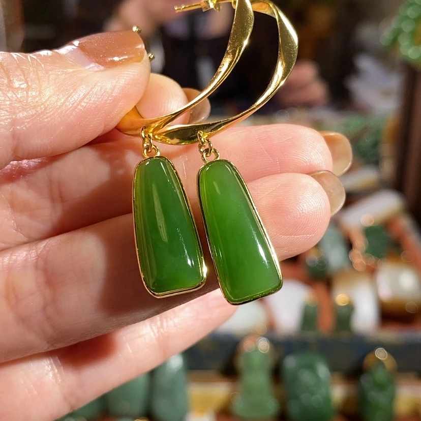 【闪购商品】银S925镶嵌和田玉耳饰