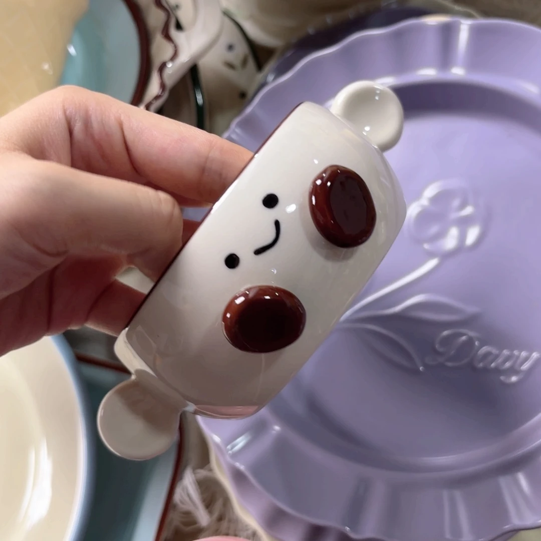 陶可爱豆豆双耳盅微瑕