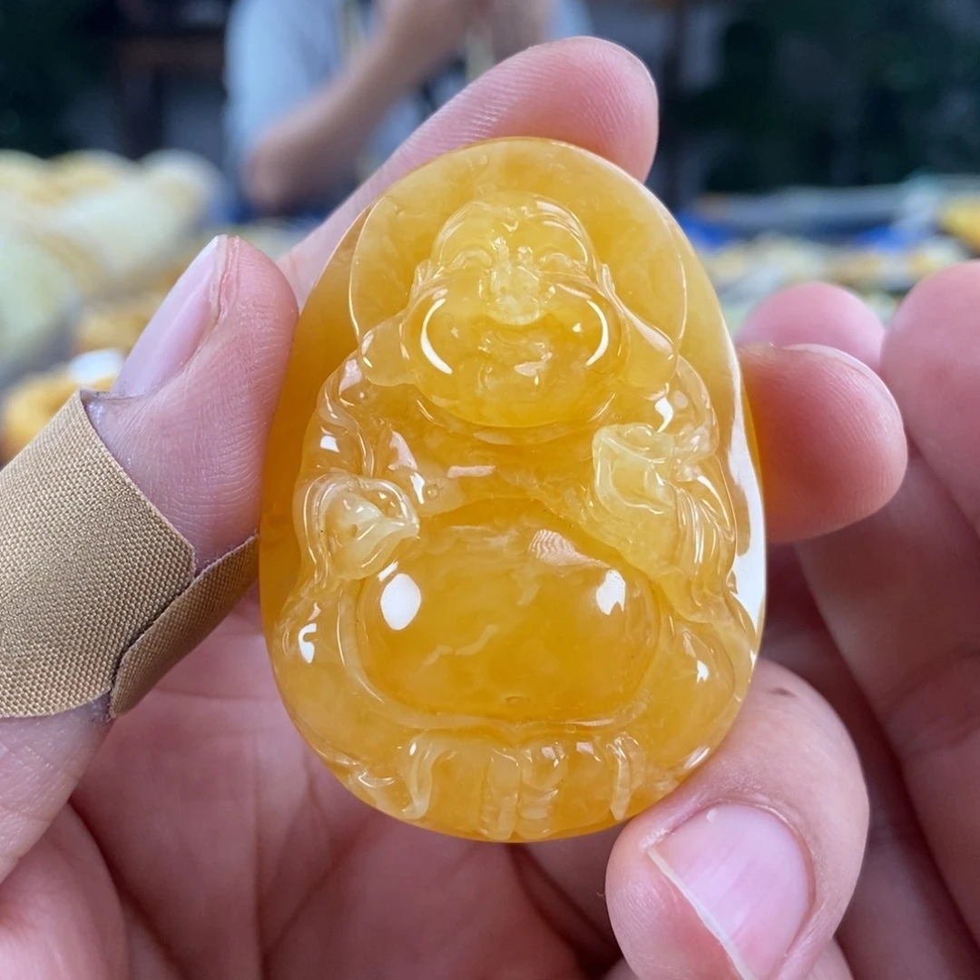 琥珀未镶嵌珠宝奇石鸡油红蜜蜡笑佛23.17