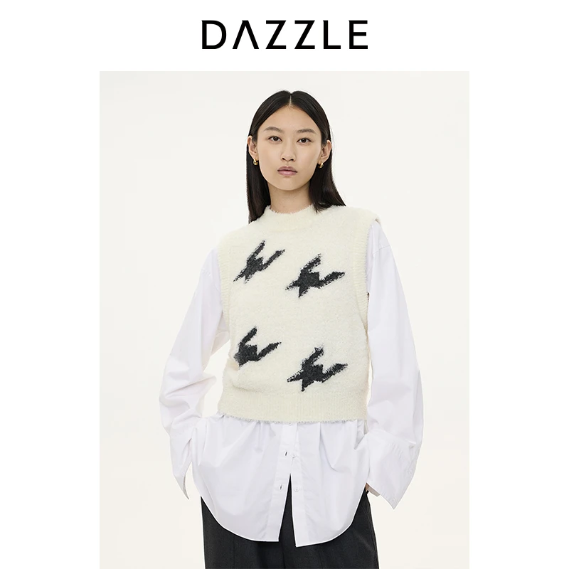 DAZZLE地素毛针织衫2024针织嵌花二件套2I4EC156B