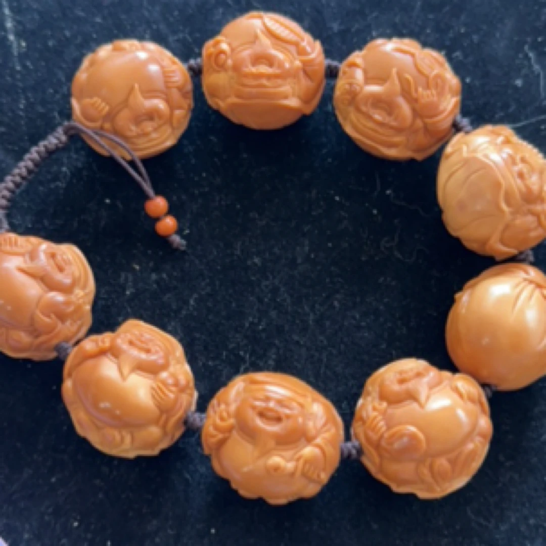 橄榄核雕刻横版荷叶财神2.3尺寸AB2