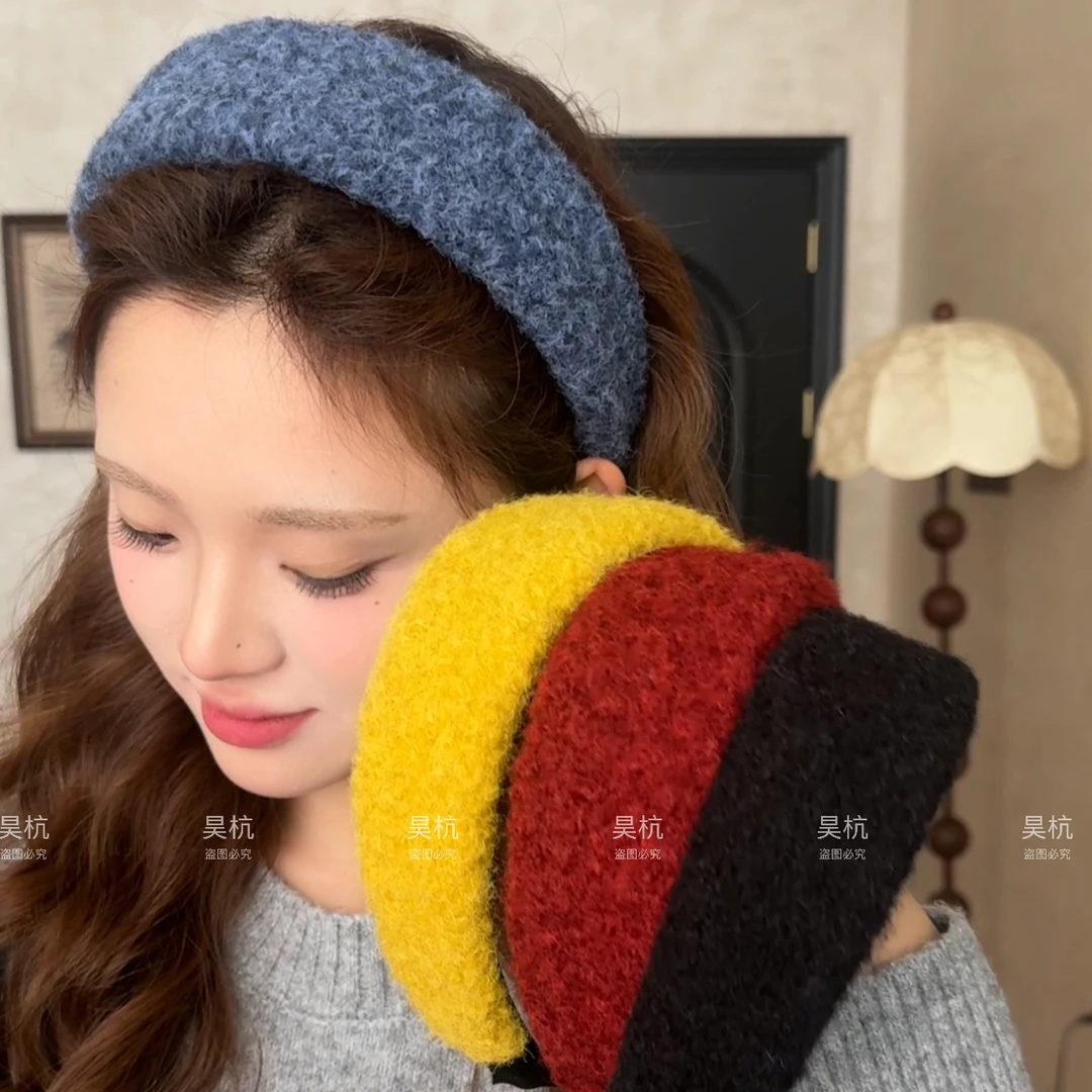 显白雾霾蓝～卷毛海绵宽版发箍秋冬发饰韩系博主同款少女简约头饰