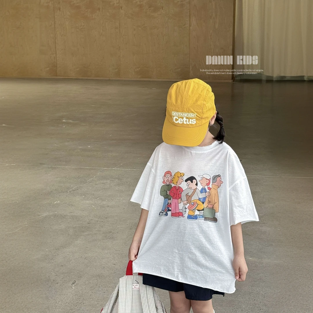 【嗒囜】质地细腻の丝光棉 柔软顺滑 女童夏装新款宽松印花短袖T恤