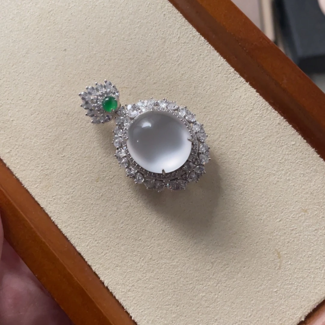 紫***石英质玉银S925镶嵌颈饰1820蛋面豪镶