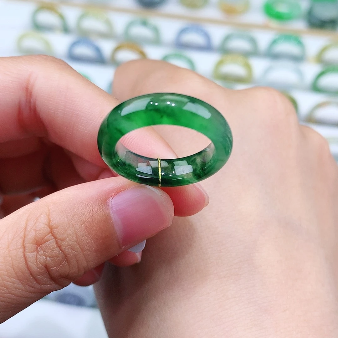 翡翠戒指未镶嵌13号冰润辣绿