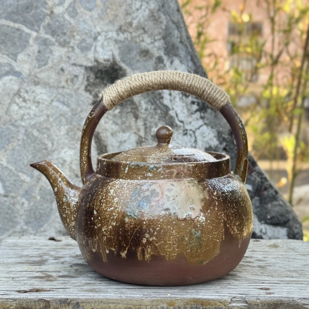 圆满提梁壶柴烧窑汗落灰限定款1200ml烧水煮茶壶