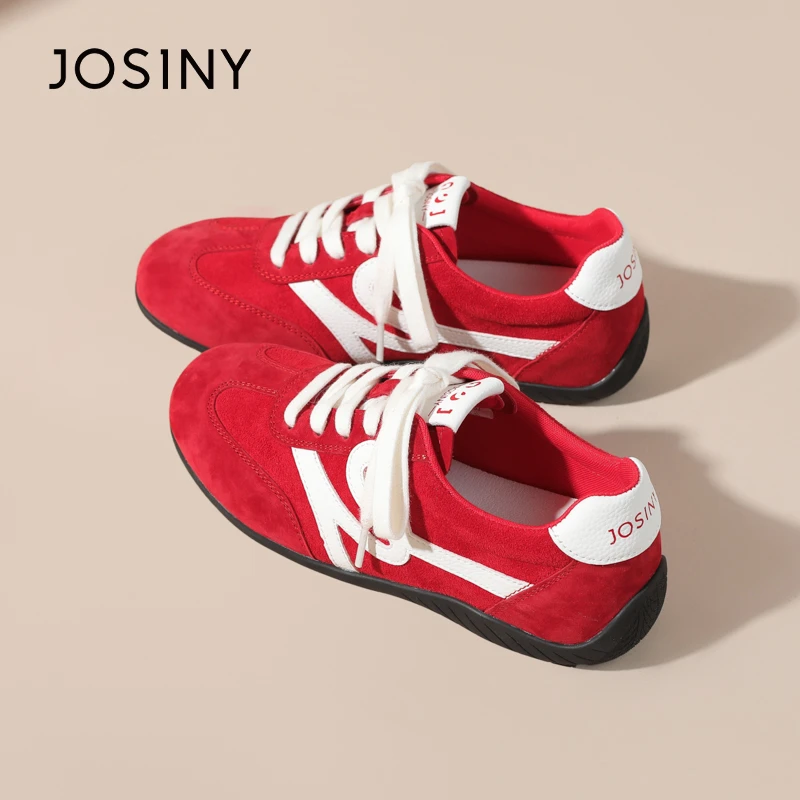 卓诗尼复古红色德训鞋女2025新款平底休闲运动板鞋百搭软底运动鞋