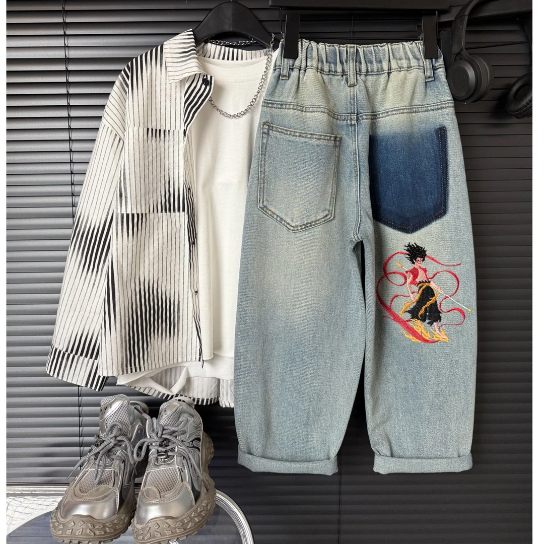 【哪吒之浴火重生版】男童牛仔裤2025爆款中大儿童宽松帅气炸街裤子