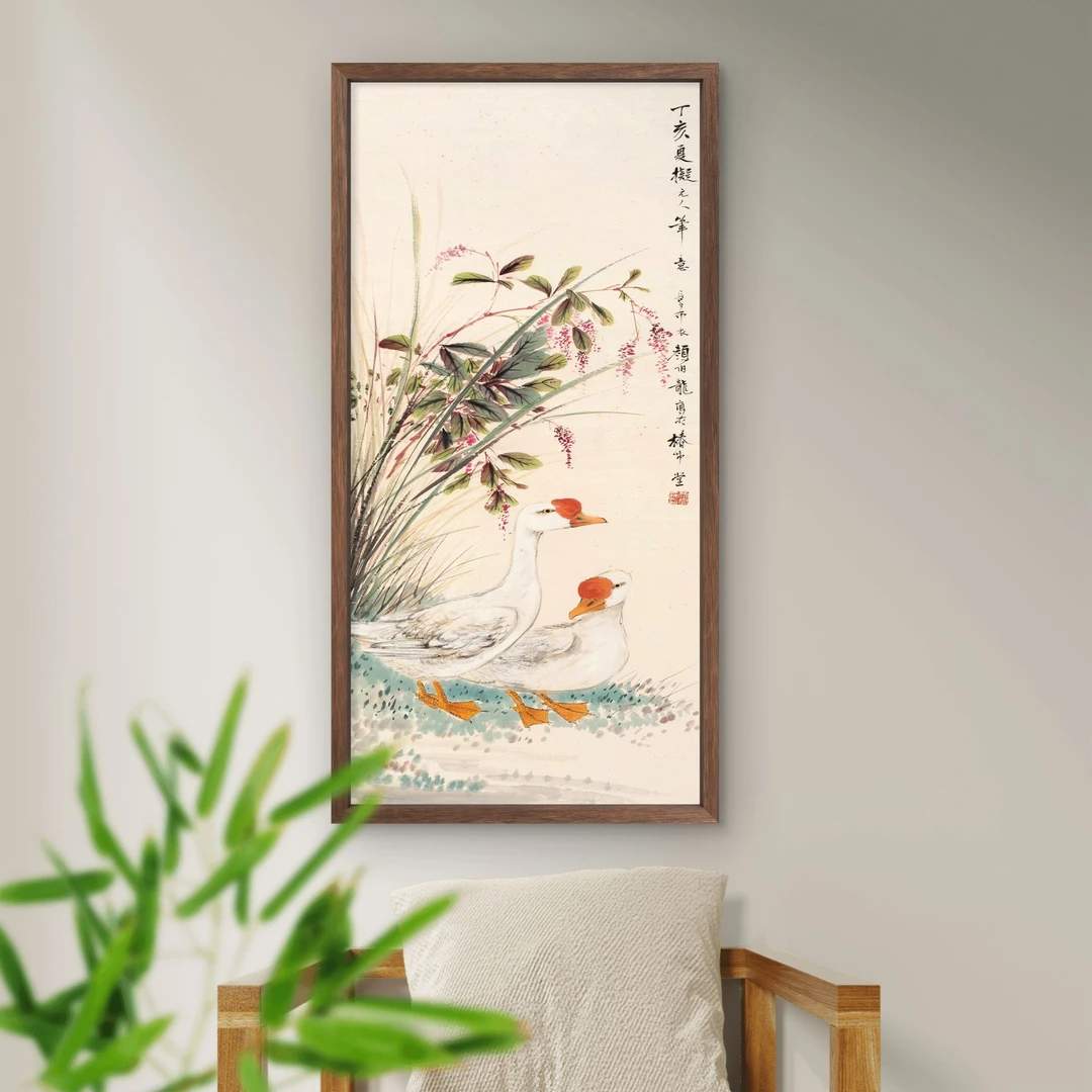 9706-35*68白鹅中式装饰画木框玄关书房茶室客厅挂画