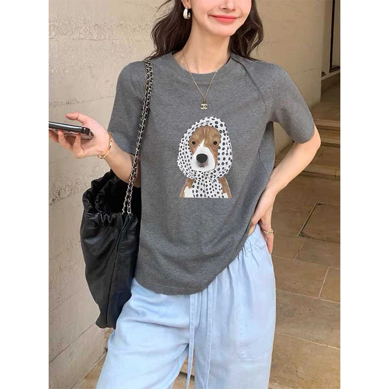 2025新款圆领优质棉短袖薄款时尚休闲小众不撞衫t恤上衣女夏季潮