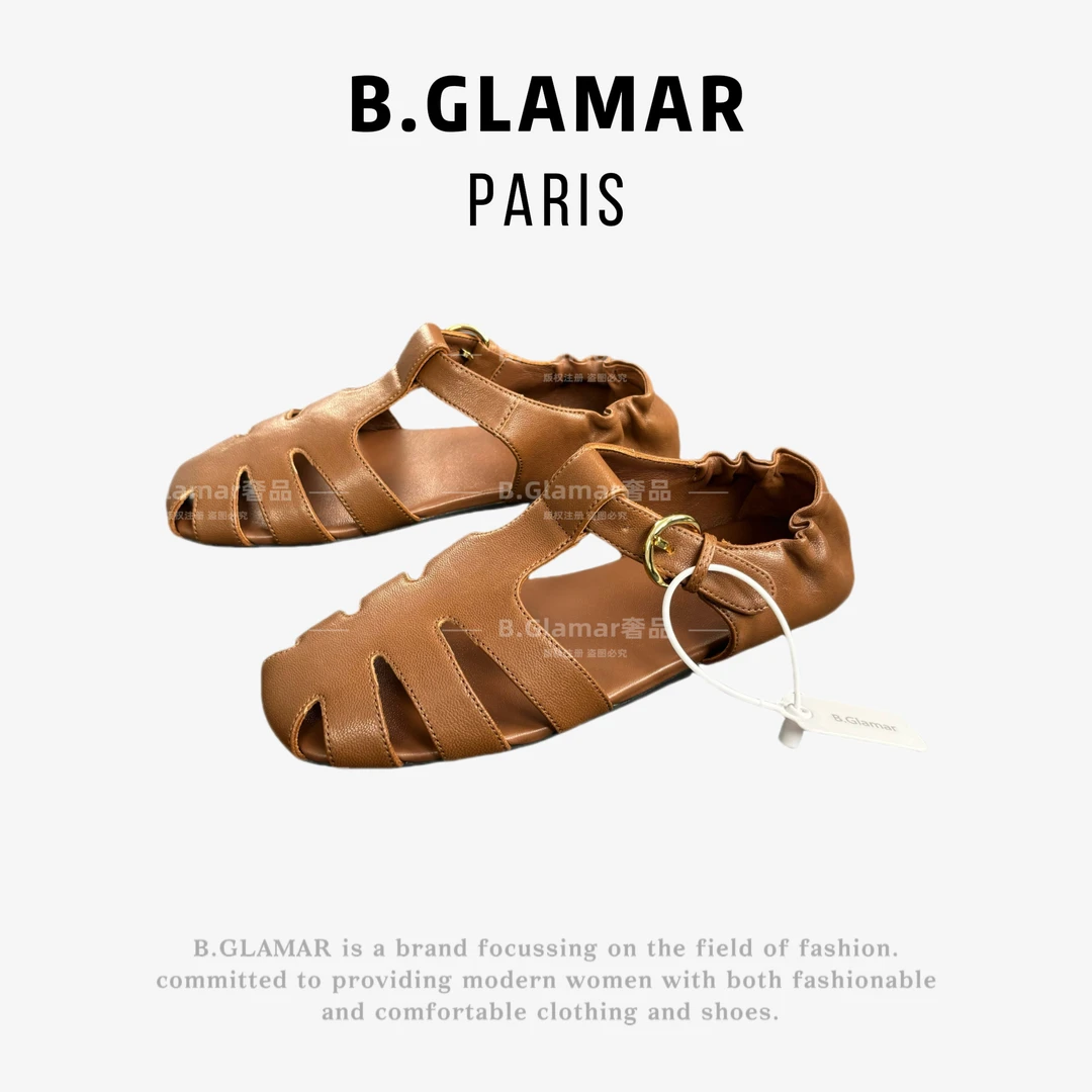 B.Glamar｜潮流时尚罗马凉鞋纯色镂空夏季女包头凉鞋包头 G2503