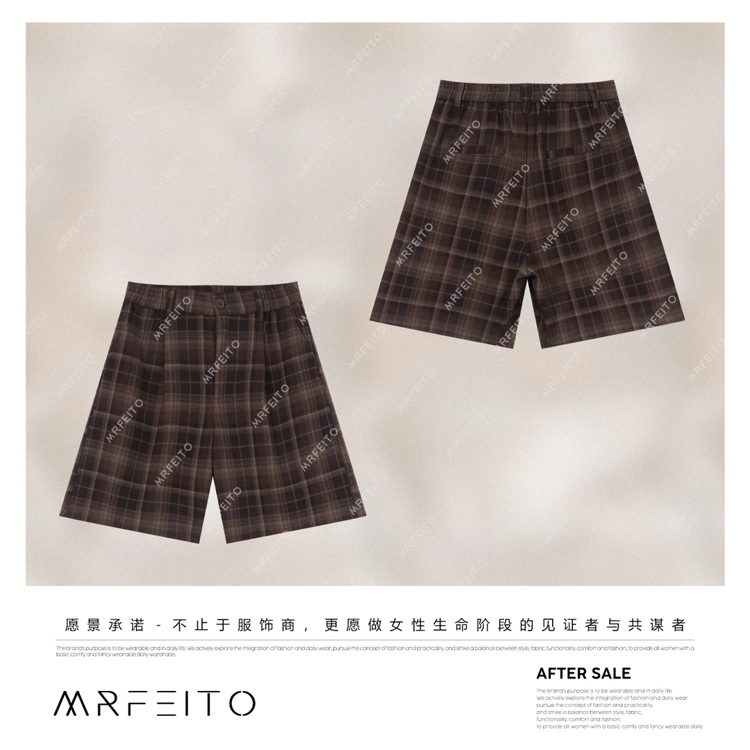 MRFEITO菲爷驾到【晚枫落叶】休闲简约格子松弛感短裤H3K02Q33098