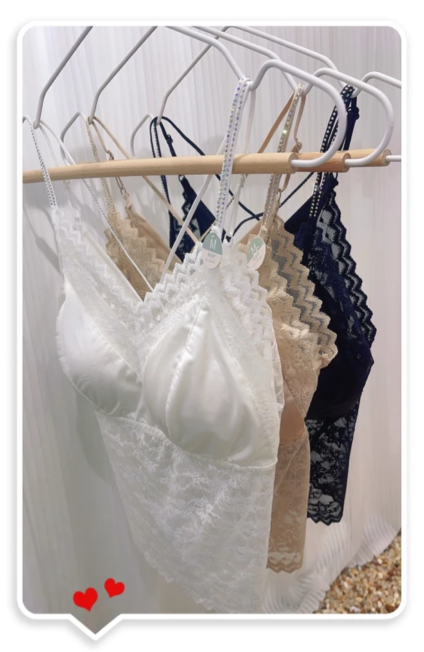 9013#亮钻欧货美背蕾丝蝴蝶吊带背心性感法式内搭乳胶杯垫一体杯