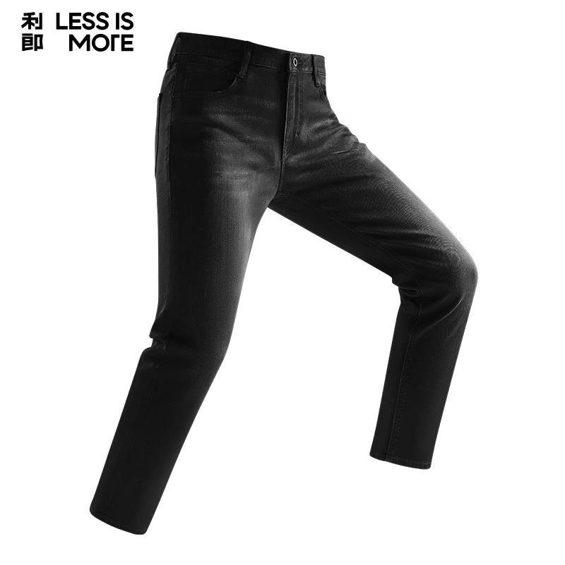 利郎【威化太阳绒】25冬复古黑灰万向弹加绒牛仔裤水洗磨白休闲男裤