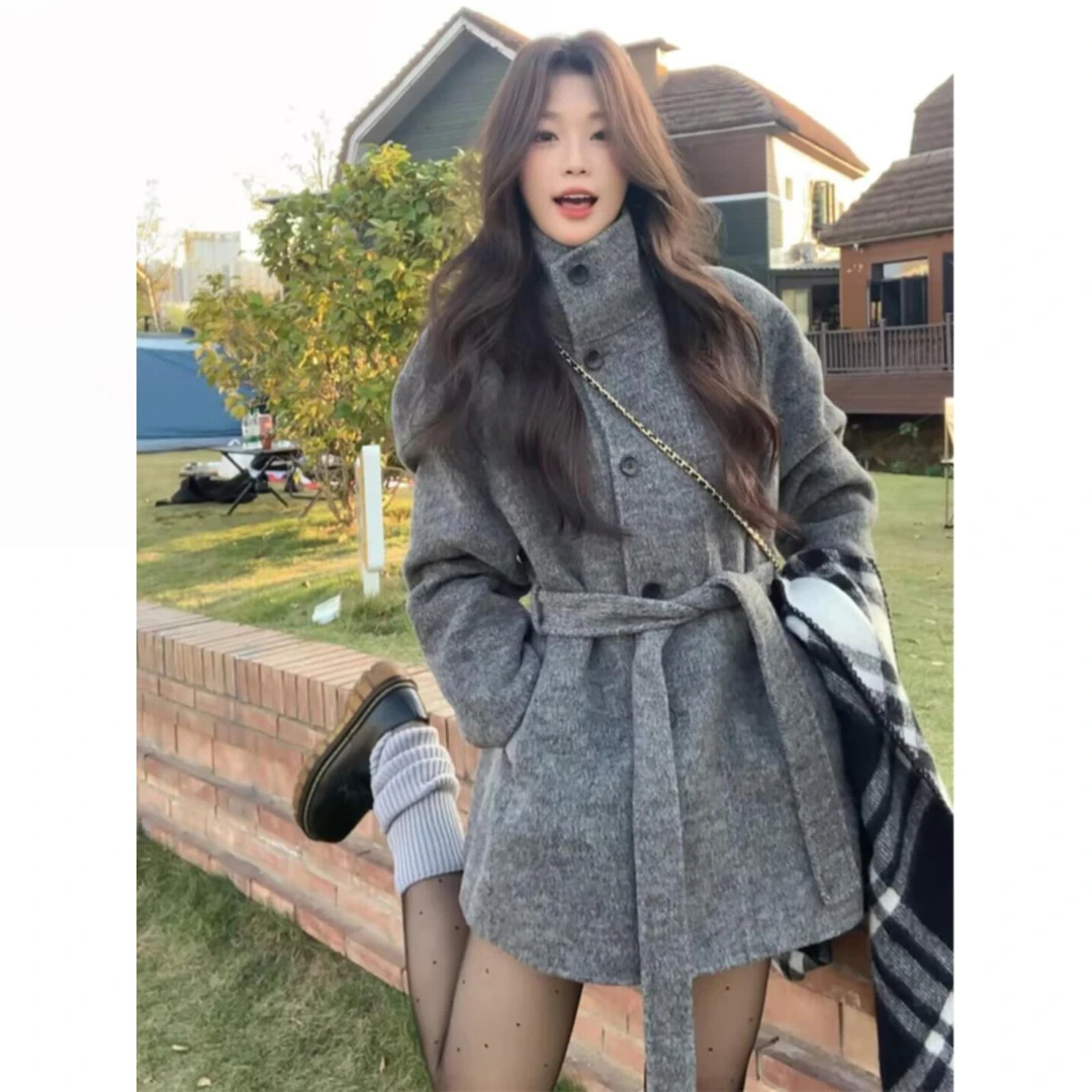 灰色呢子大衣女2025年新款秋冬季高级感毛呢外套韩系小个子赫本.