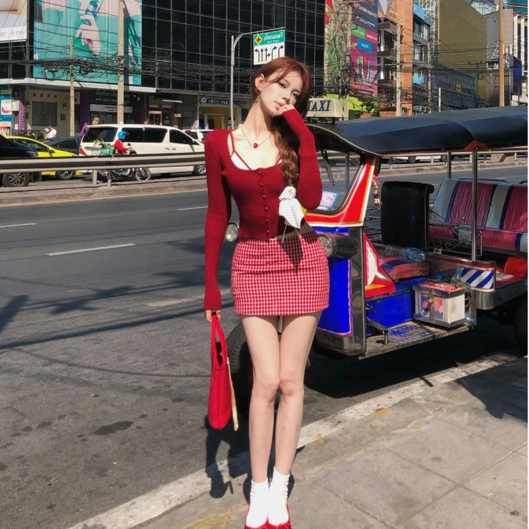 XIAOXIN【格子裙】夏季新款显瘦高腰A字版格子半身裙LWJ24B2Q1108