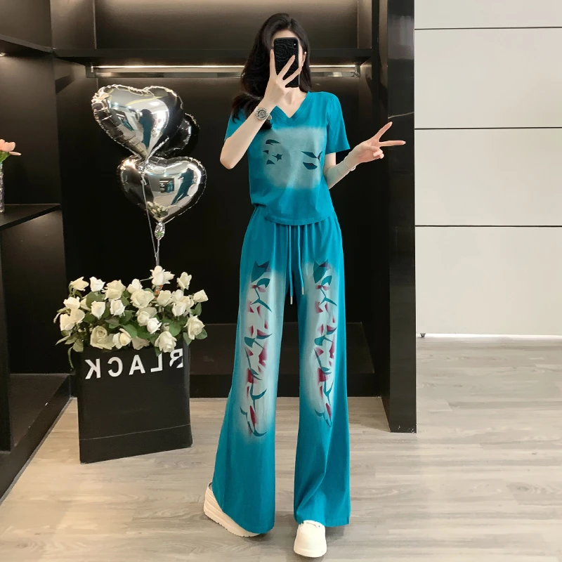渐变色休闲运动套装女2025新款夏季减龄一整套穿搭时尚洋气两件套