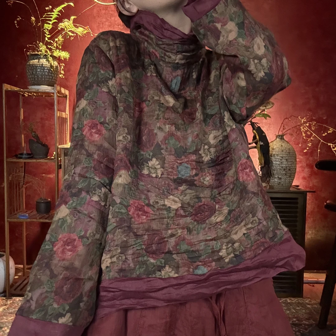 小妖精～苎麻双层堆堆领（衣长60胸围120）小妖精棉麻炒色服饰网红