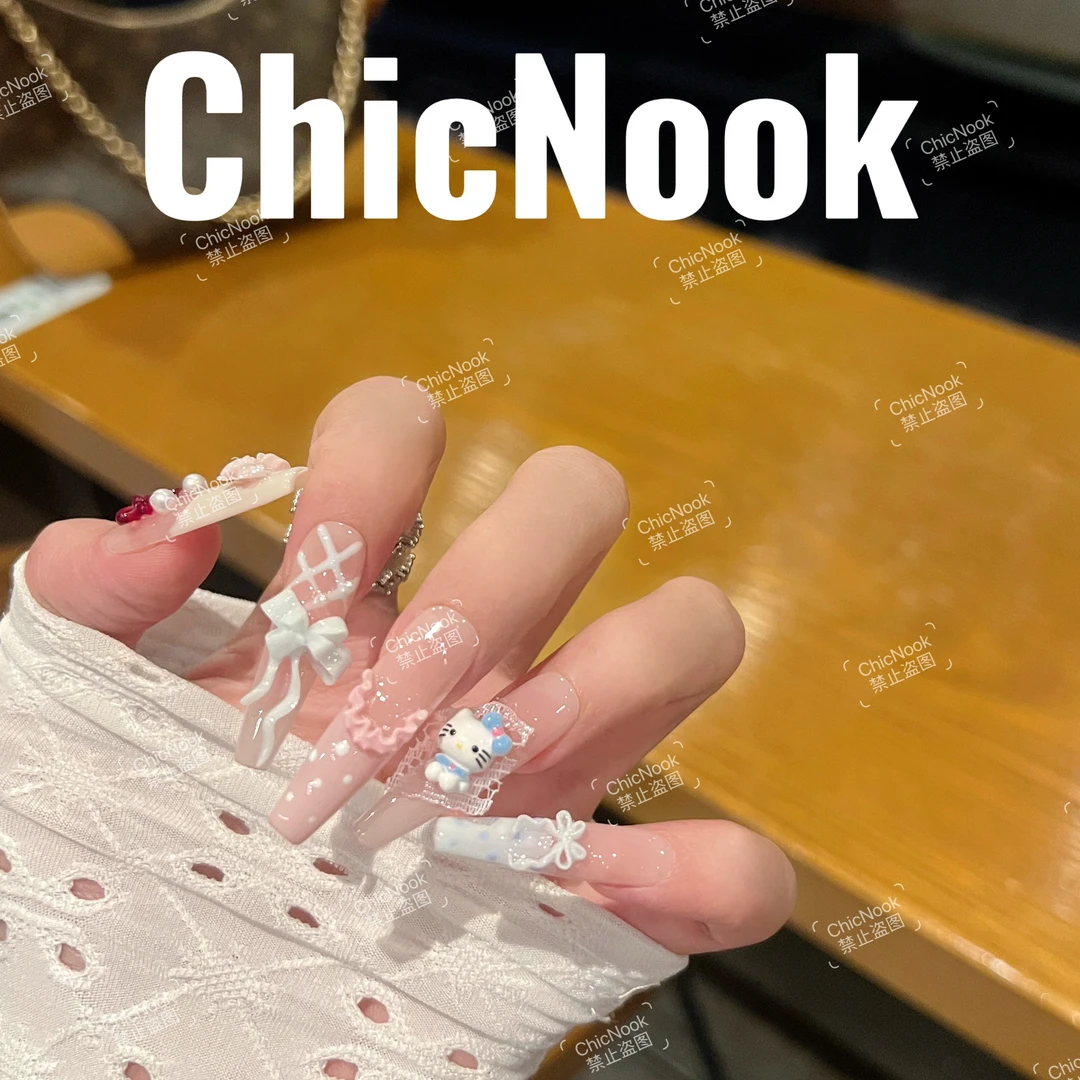 ChicNook·【奶泡Kitty】原创设计 | 夏季手绘蝴蝶结法式穿戴甲