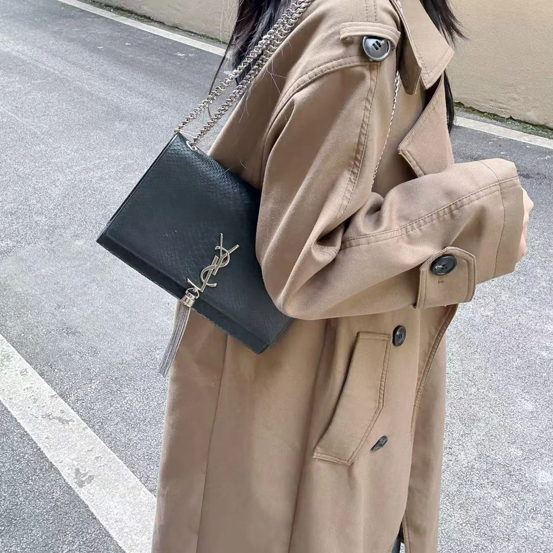 95新 YSL/圣罗兰 95新ysl黑银snake中号流苏斜挎包69836930