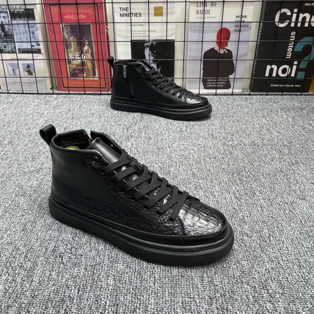 欧洲站潮男时尚板鞋休闲风纯色拼色高帮休闲鞋运动休闲鞋舒适款