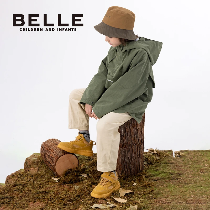 百丽儿童春新款裤子时尚宽松休闲百搭米色梭织长裤运动休闲BB0677