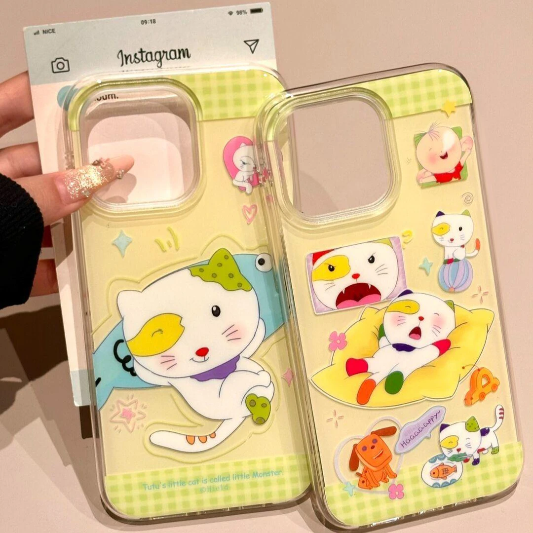 奥菲顿懒惰小怪猫适用iPhone1615大孔手机壳华为vivo小米15oppo套