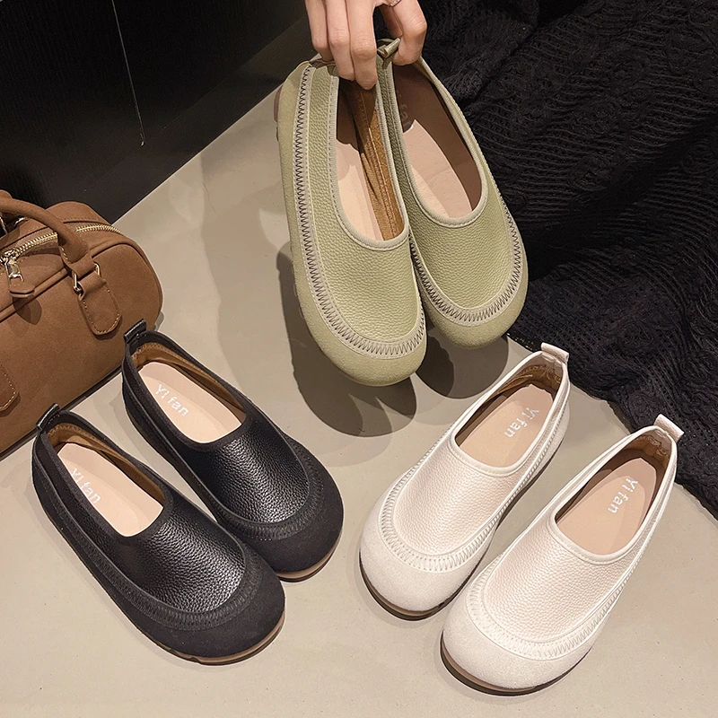 YYCORAL/宇逸瑚浅口牛筋防滑平底奶奶鞋圆头休闲复古单鞋妈妈单鞋