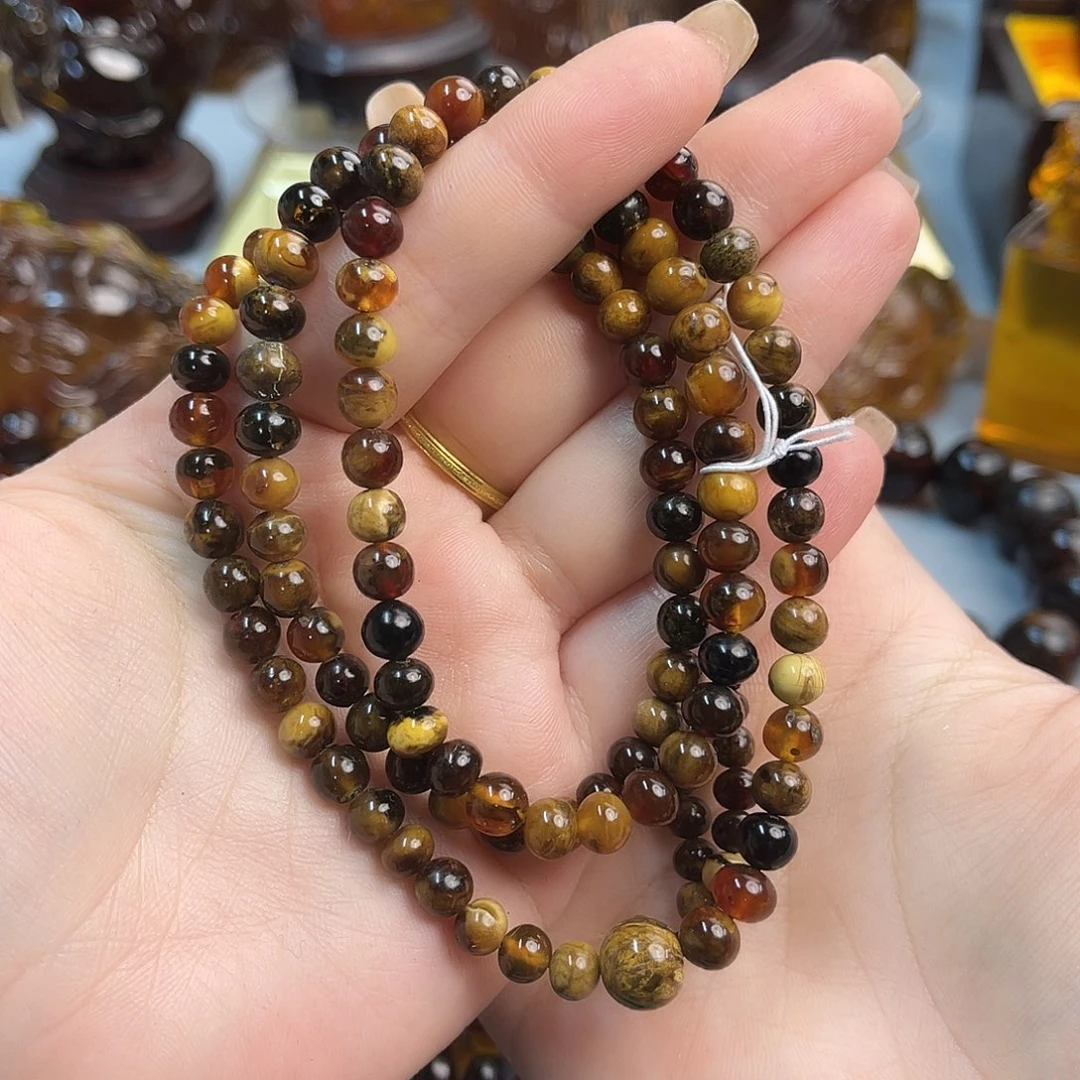 琥珀手链未镶嵌缅甸琥珀6m根珀108微瑕放漏