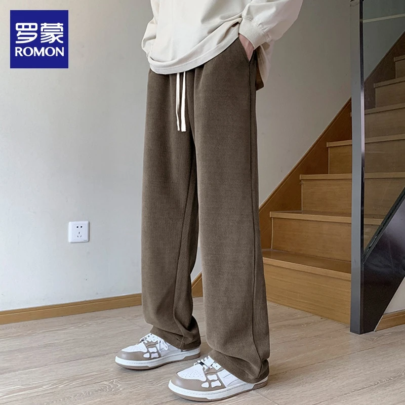 罗蒙男士休闲裤2025秋季新款宽松直筒运动休闲潮流痞帅阔腿裤男裤