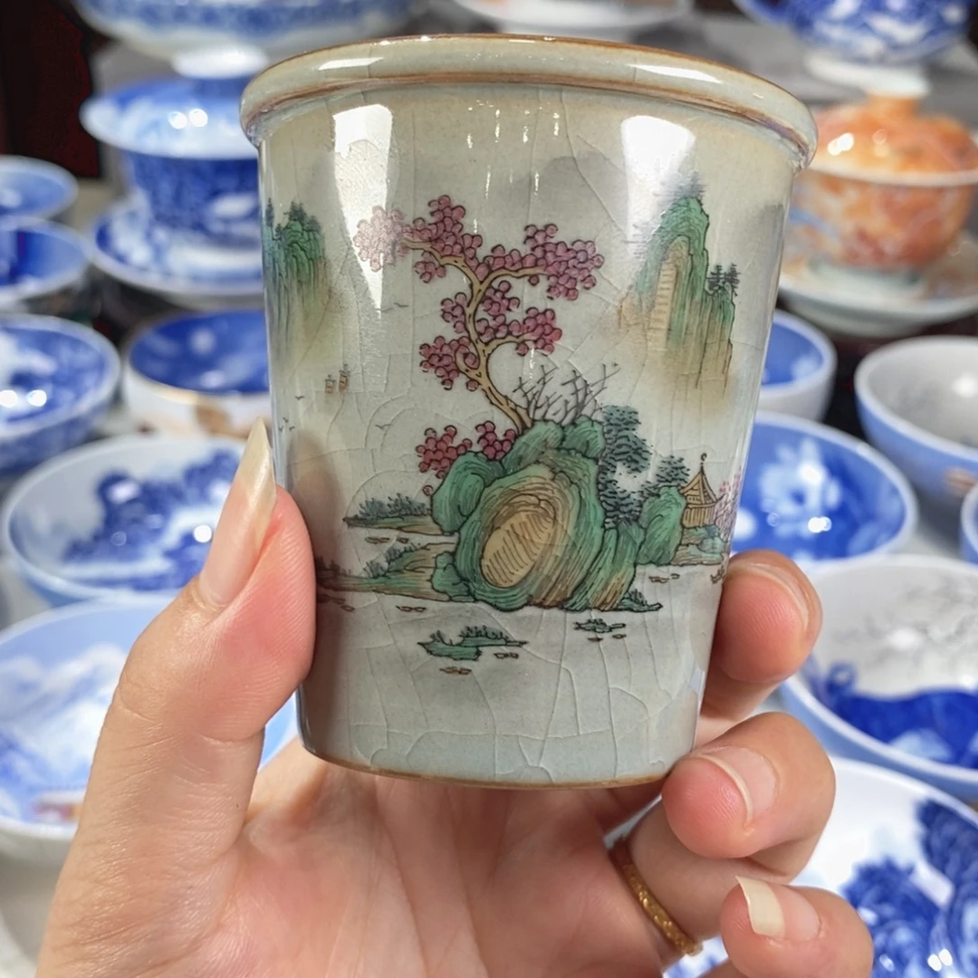 粉彩山水主人杯杯