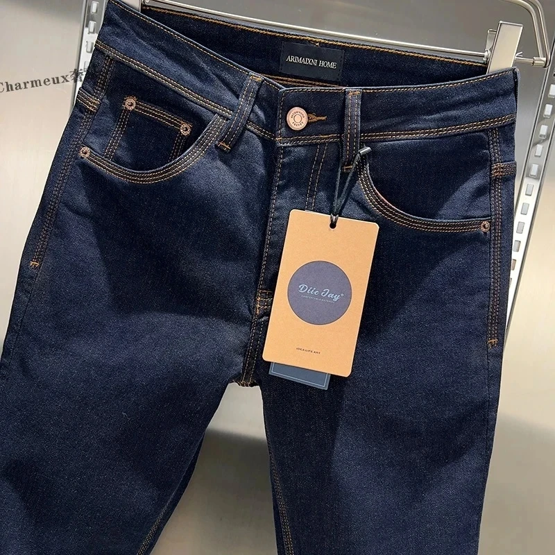 夏季新款牛仔裤男薄款男修身高档牛仔裤高端男士天蓝色时尚百搭款