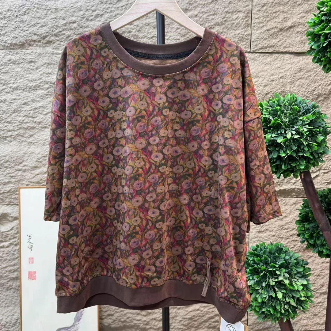 13966新款夏季休闲减龄复古清爽碎花T恤