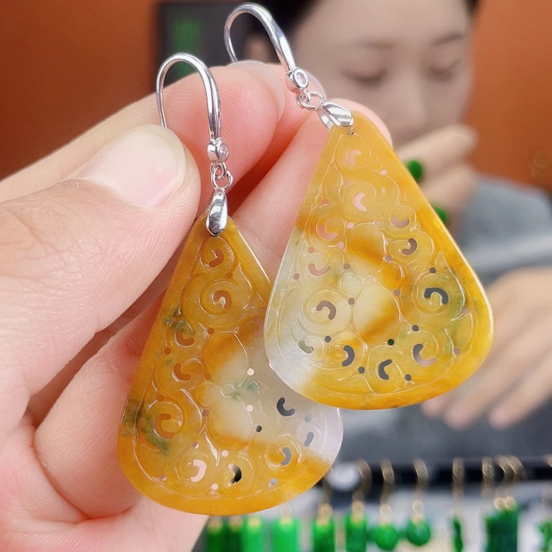 翡翠银S925镶嵌耳饰