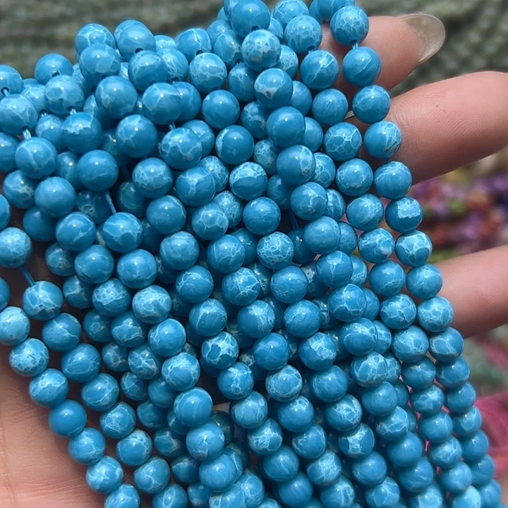 石英质玉未镶嵌珠宝半成品T199    6m天然拉立马海纹玉一条