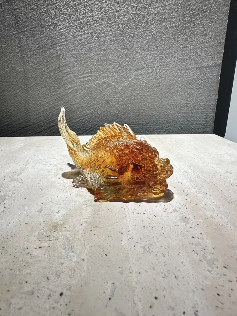 仓一艺术空间【鱼化龙】意式极简餐桌玄关艺术中式复古纸镇书镇摆件