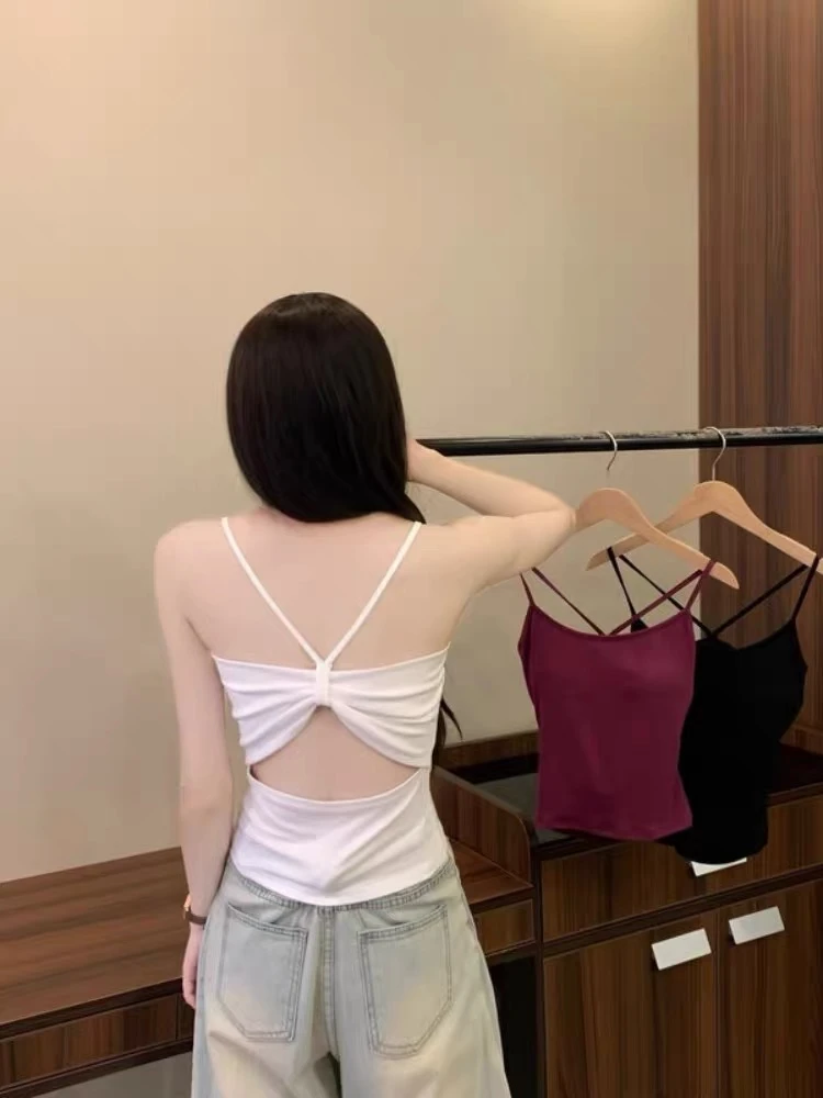 2025夏季新款吊带背心女纯欲辣妹带胸垫百搭打底上衣性感风