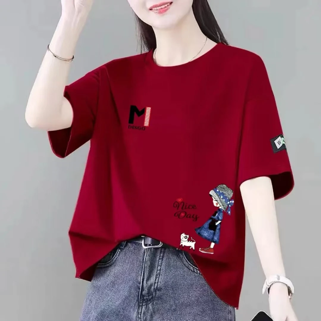 2025新款潮牌印花女款百搭韩版夏季显瘦休闲圆领女士T恤时尚半袖