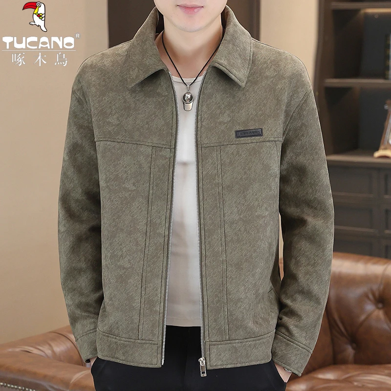 TUCANO/啄木鳥春秋休闲百搭拼接翻领涂鸦夹克时尚潮流复古男外套