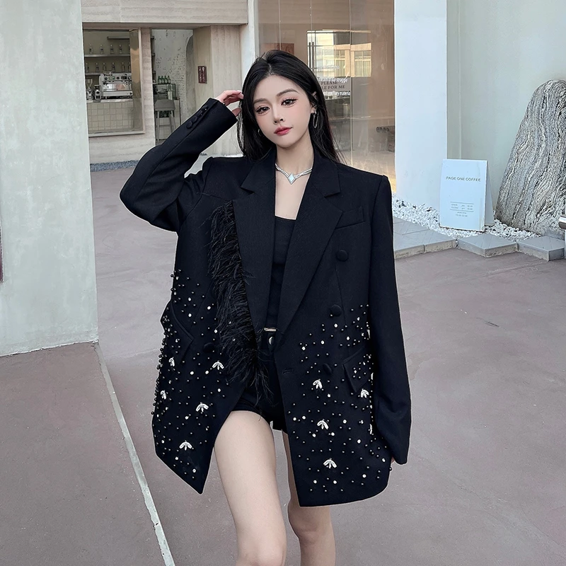 设计感烫钻钉珠轻奢高端气质西装女小众显瘦百搭时尚长袖西服外套