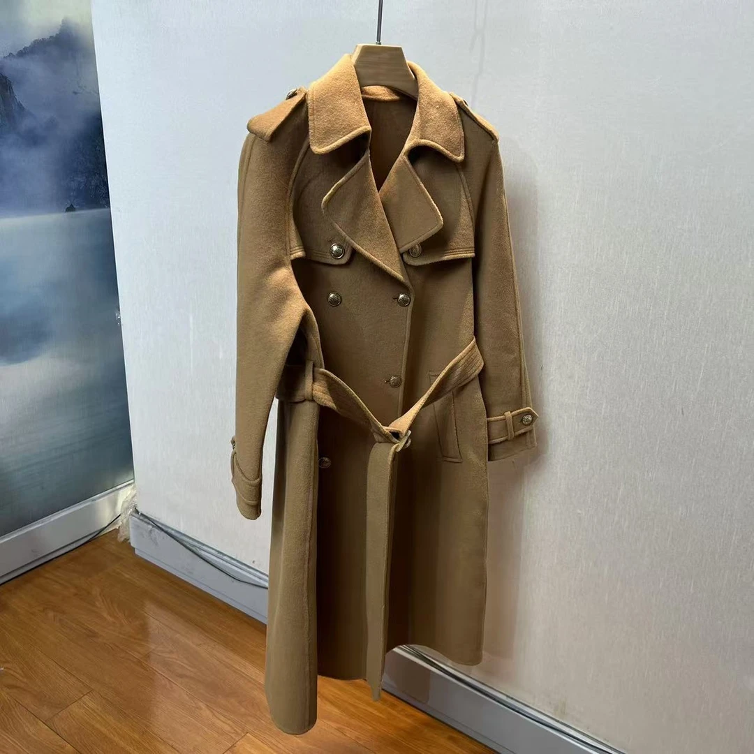 【向前向后3店】 英伦风秋冬气质时尚中长款毛呢大衣 X-003