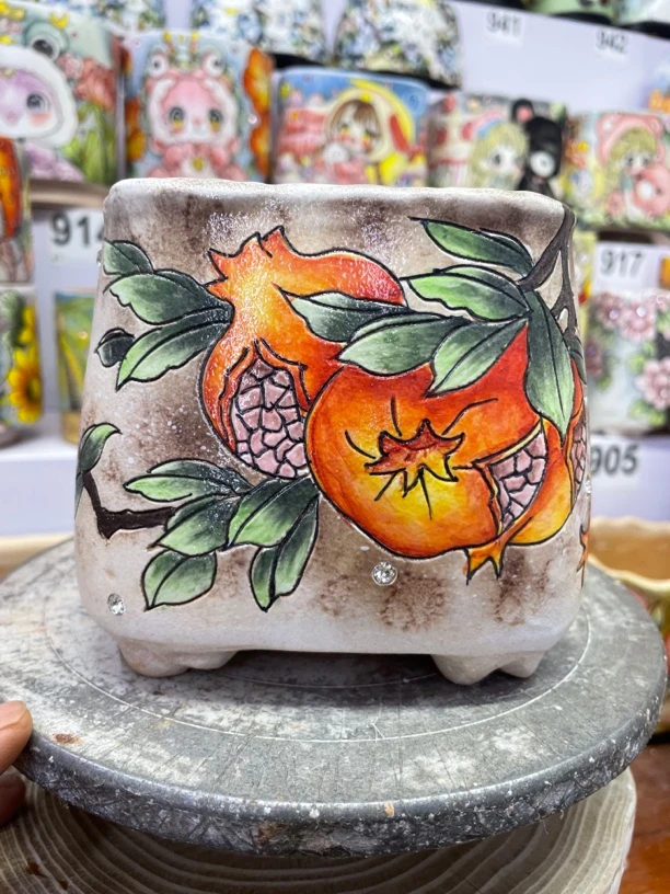 复古石榴花盆，花器