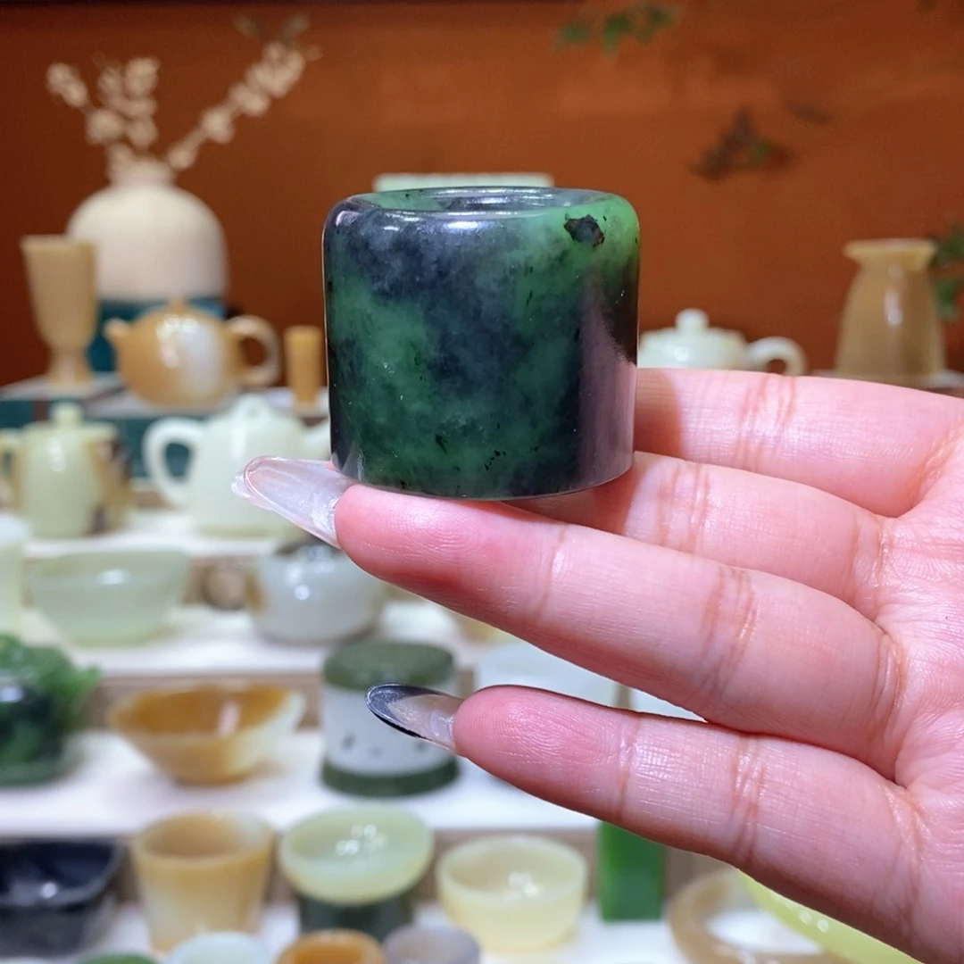 未镶嵌和田玉挂件碧玉飘墨扳指23mm