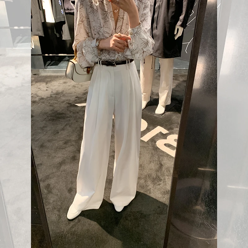 于momo【通勤宝藏裤】时尚裤子女夏季高腰阔腿裤送腰带 MK222121