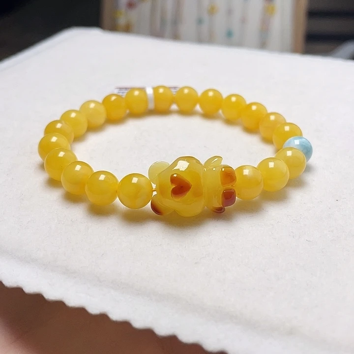 蜜蜡未镶嵌裸石蜜蜡小熊手串