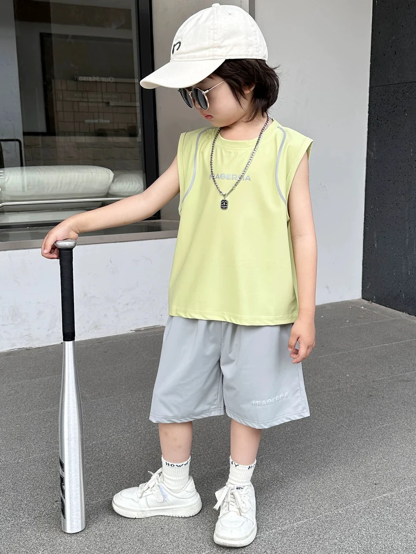 儿童透气背心套装男女童短裤宝宝无袖薄款上衣中大童洋气两件套