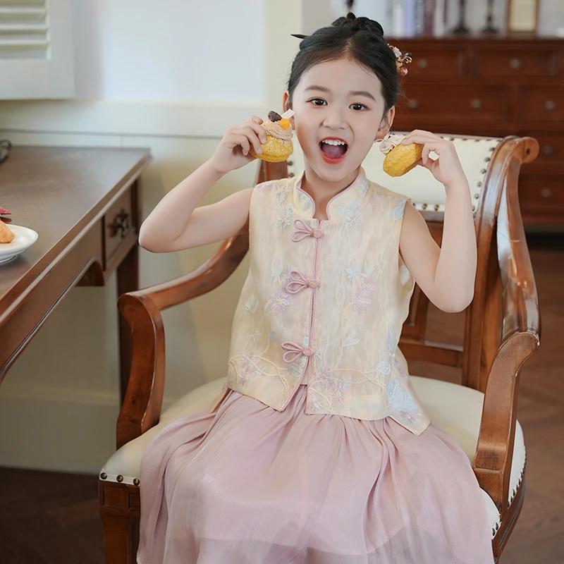 53810女童唐装汉服套装国风新中式2025夏季新款古风衣服两件套