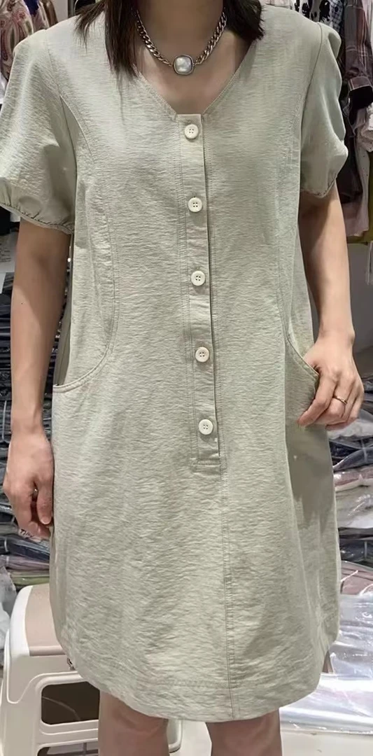 ML4231166短袖衬衫连衣裙小个子宽松遮肚子显瘦气质A字裙