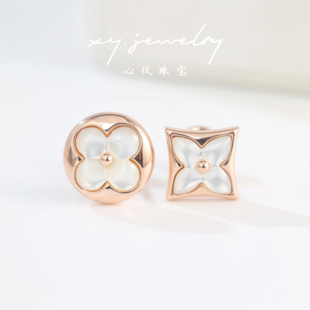 【心仪珠宝】18k金白贝母AB耳钉/精美/经典/百搭/玫瑰金