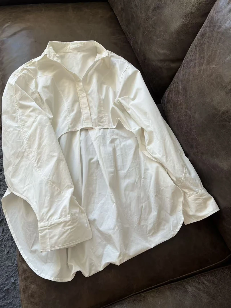 A848 长袖运动白色时尚休闲百搭春季韩版春款女士宽松纯色衬衣